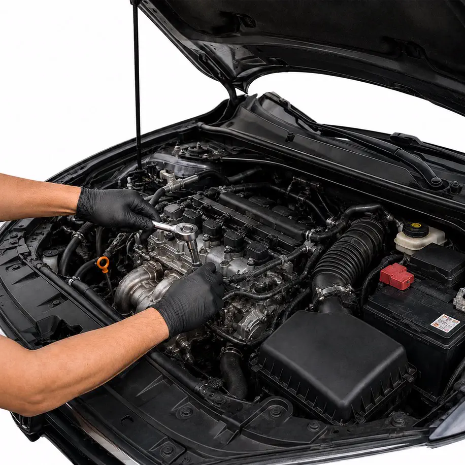 Certified mechanic working on a car engine